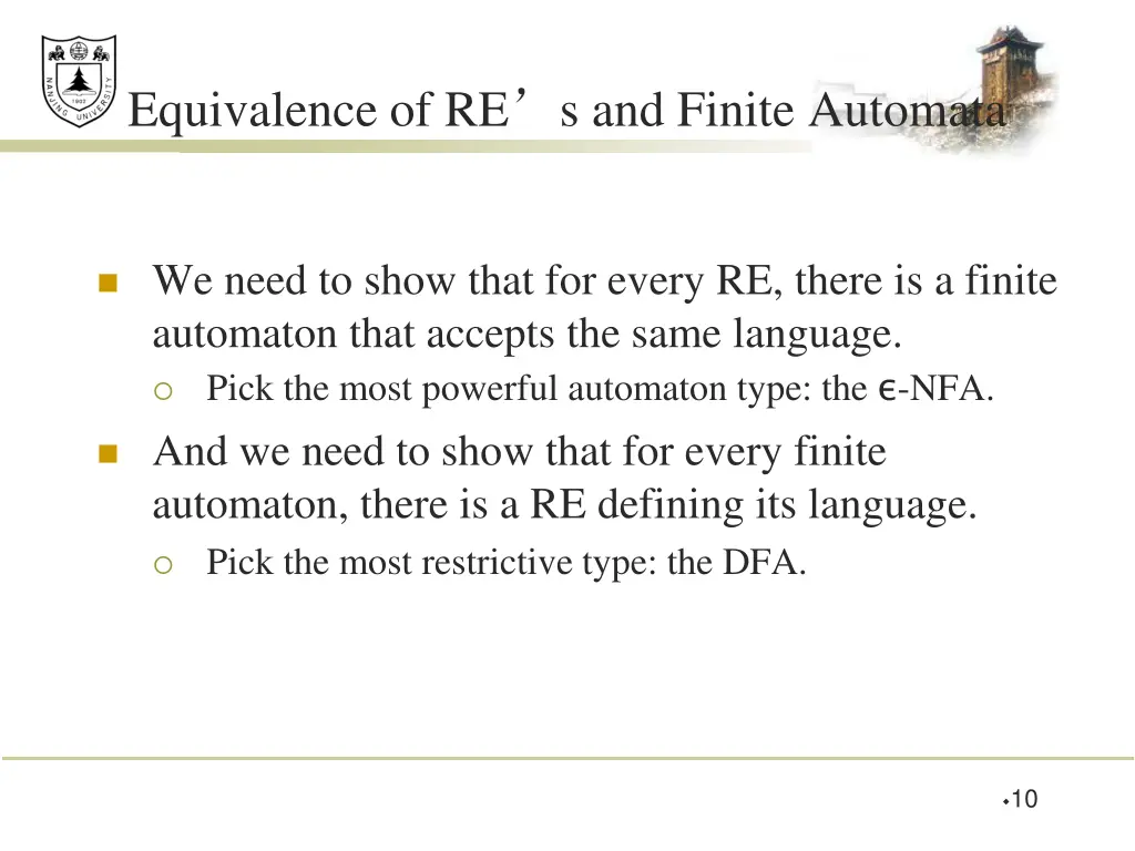 equivalence of re s and finite automata