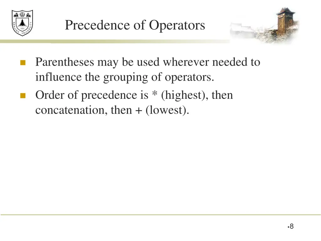 precedence of operators