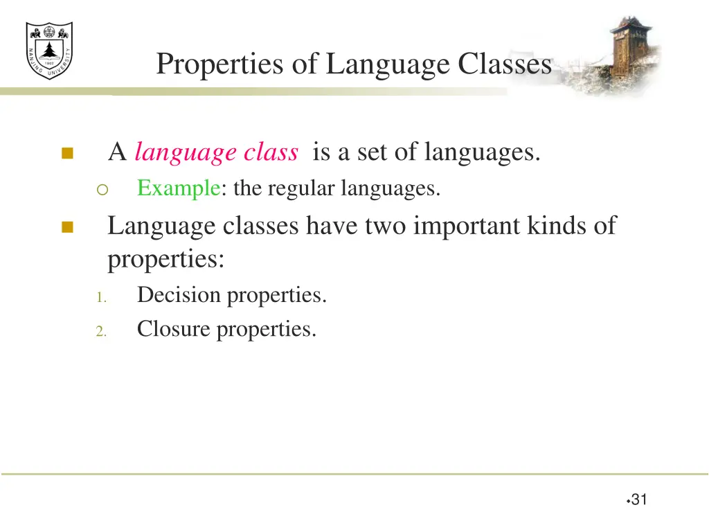 properties of language classes