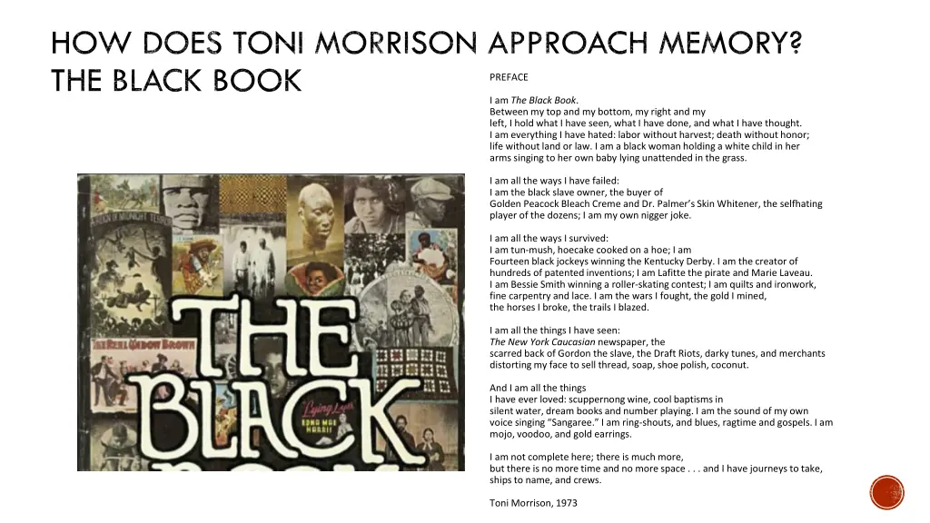 how does toni morrison approach memory the black