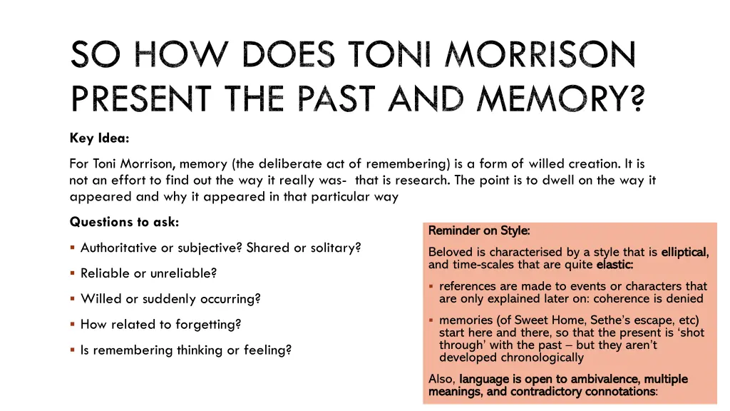so how does toni morrison present the past