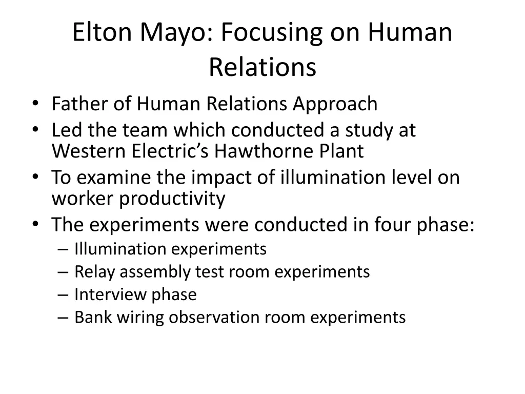 elton mayo focusing on human relations father