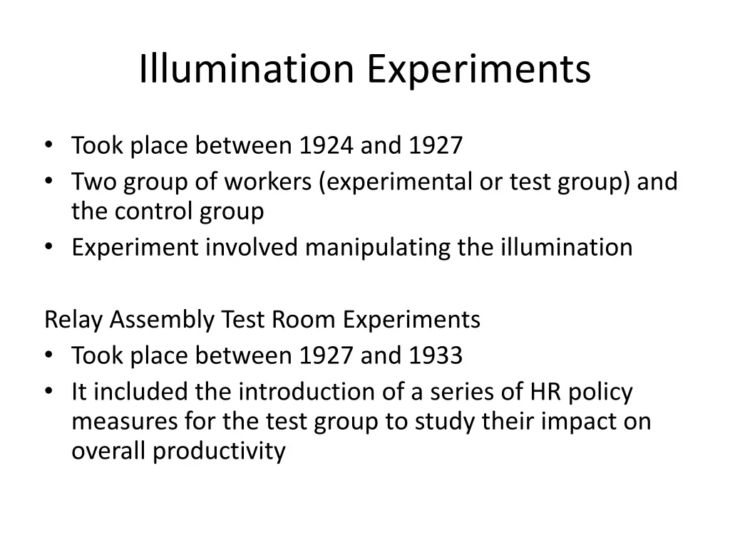 illumination experiments