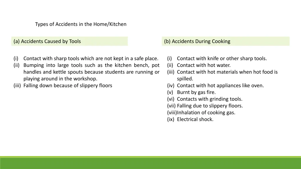 types of accidents in the home kitchen