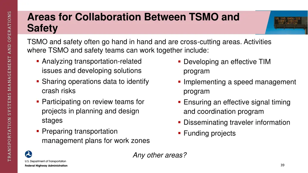 areas for collaboration between tsmo and safety