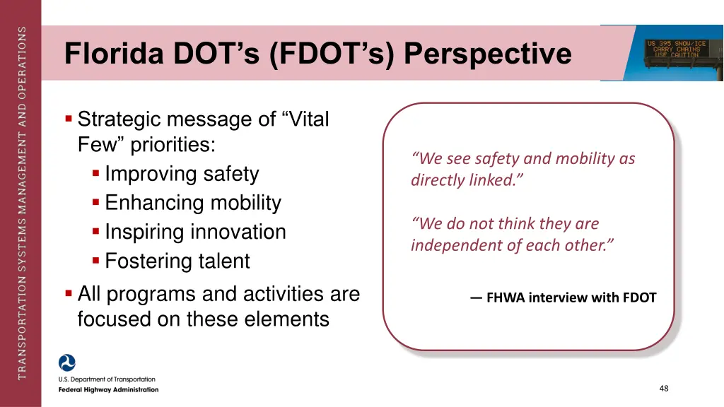 florida dot s fdot s perspective