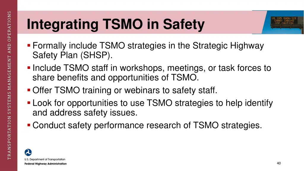 integrating tsmo in safety