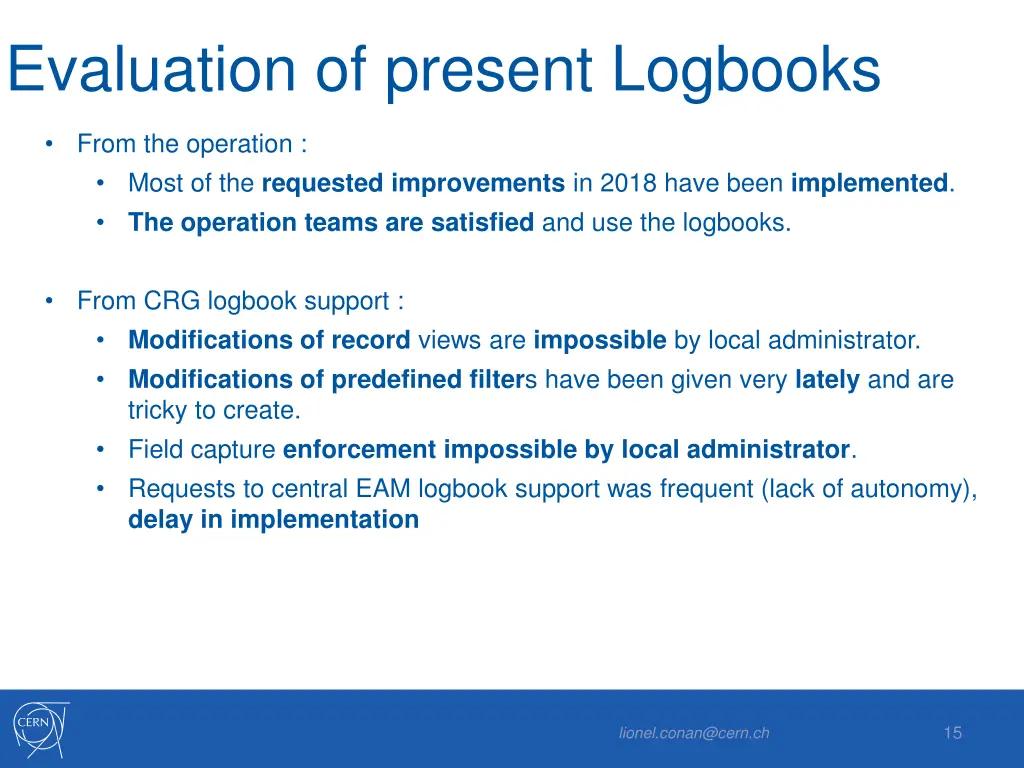 evaluation of present logbooks