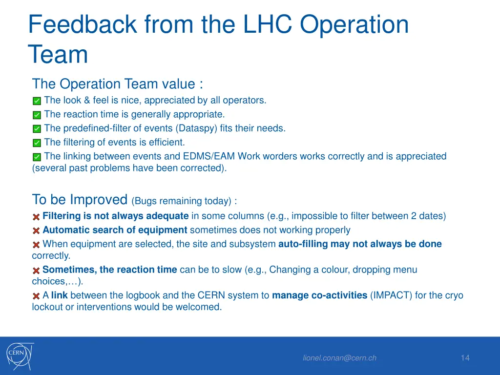 feedback from the lhc operation team