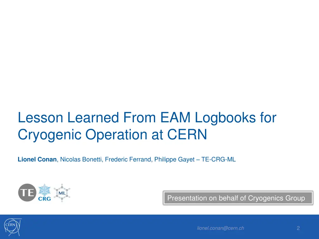 lesson learned from eam logbooks for cryogenic