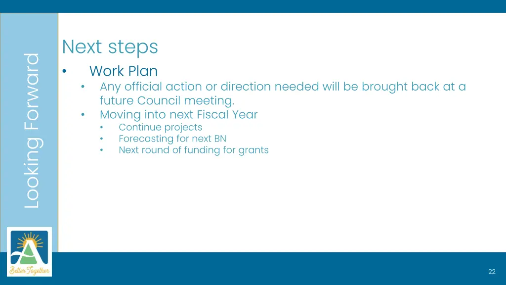next steps work plan any official action
