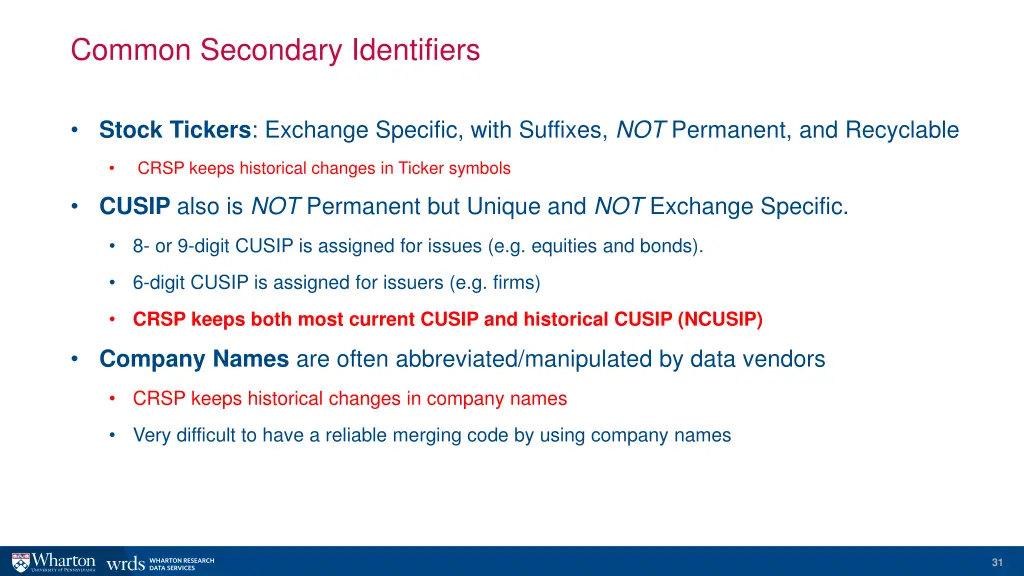 common secondary identifiers 1