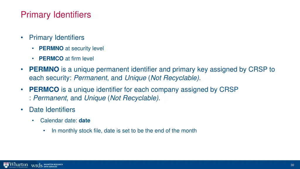 primary identifiers 1