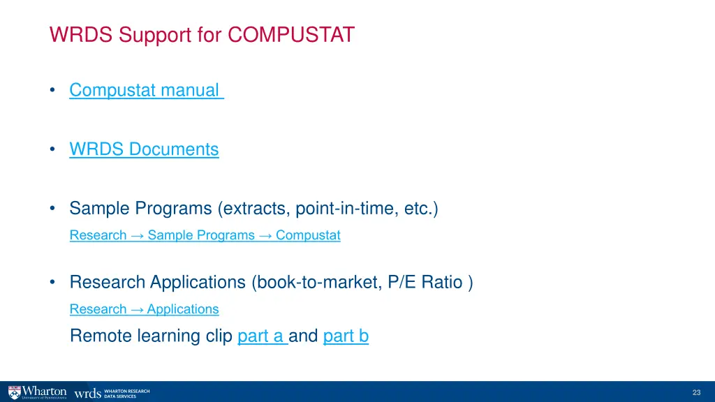 wrds support for compustat