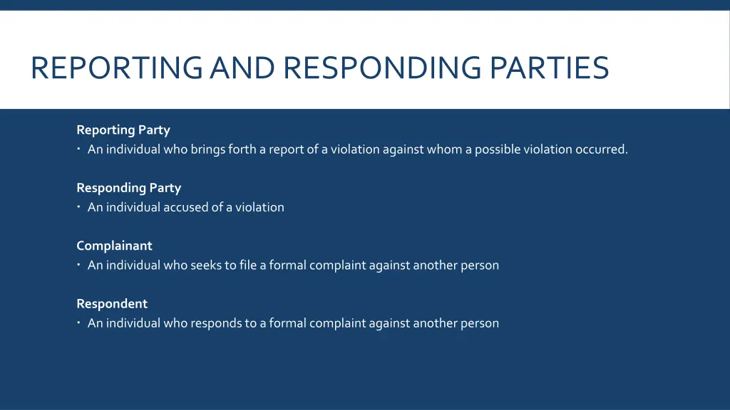 reporting and responding parties