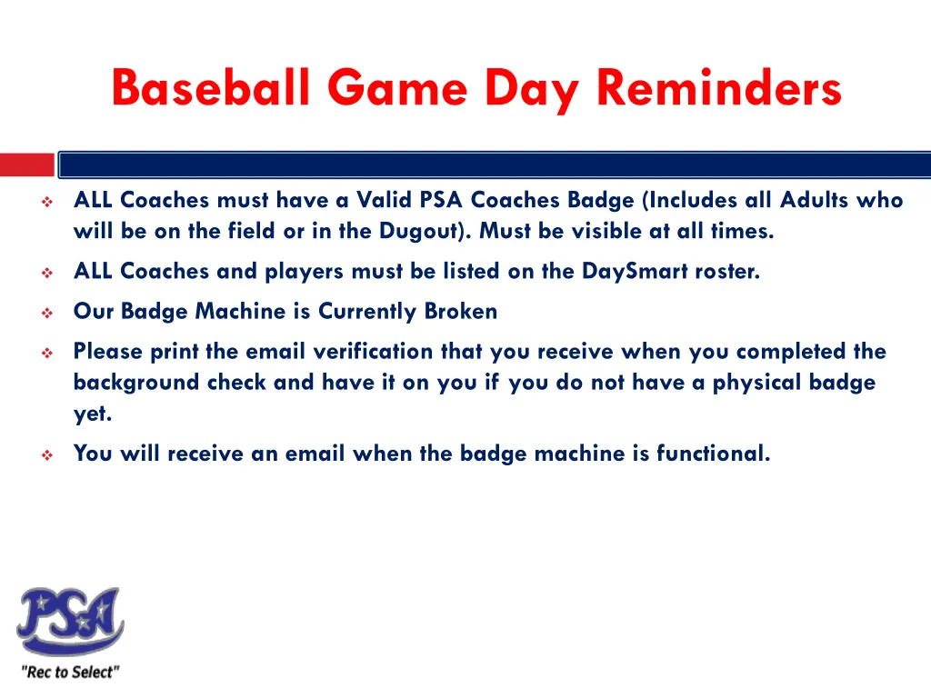 baseball game day reminders