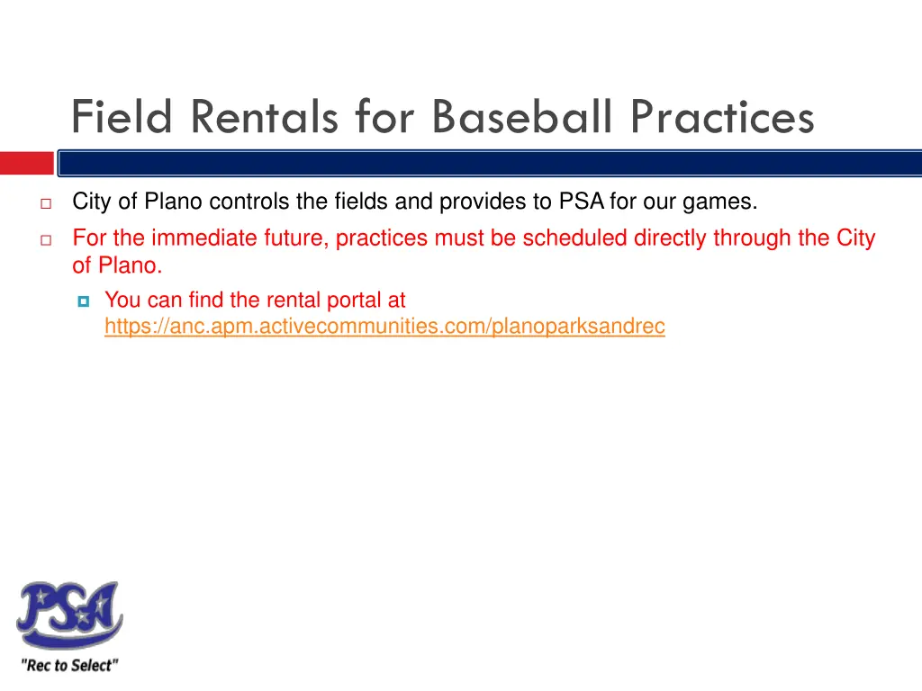 field rentals for baseball practices
