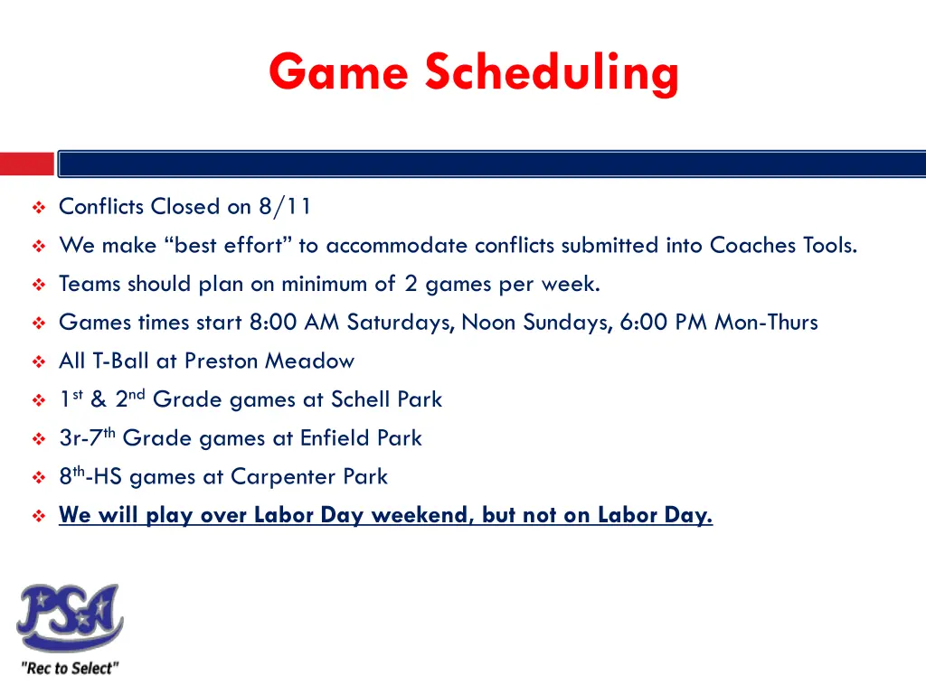 game scheduling
