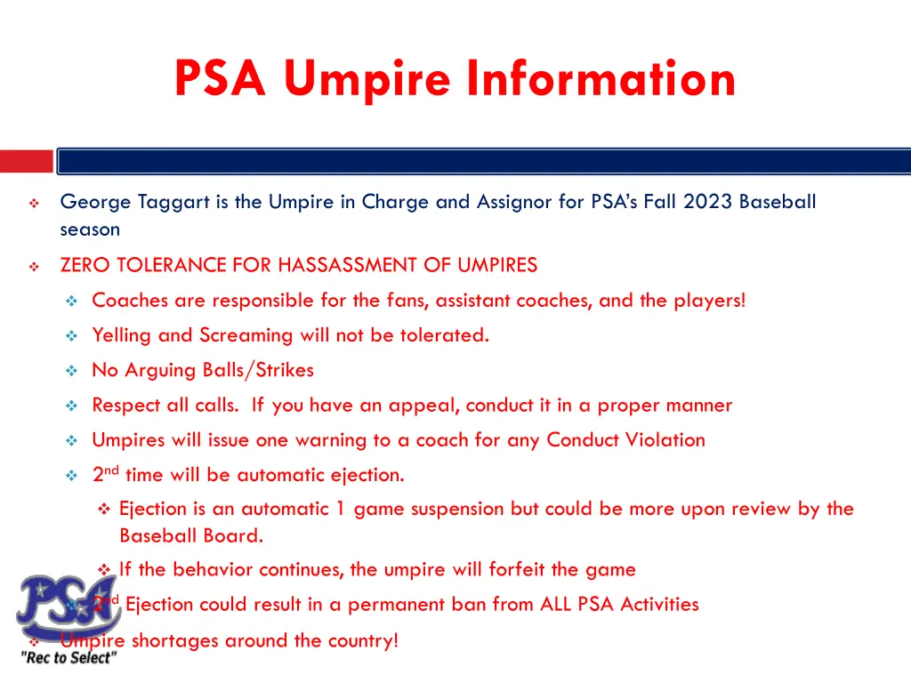 psa umpire information