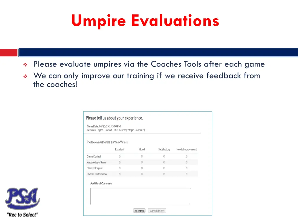 umpire evaluations