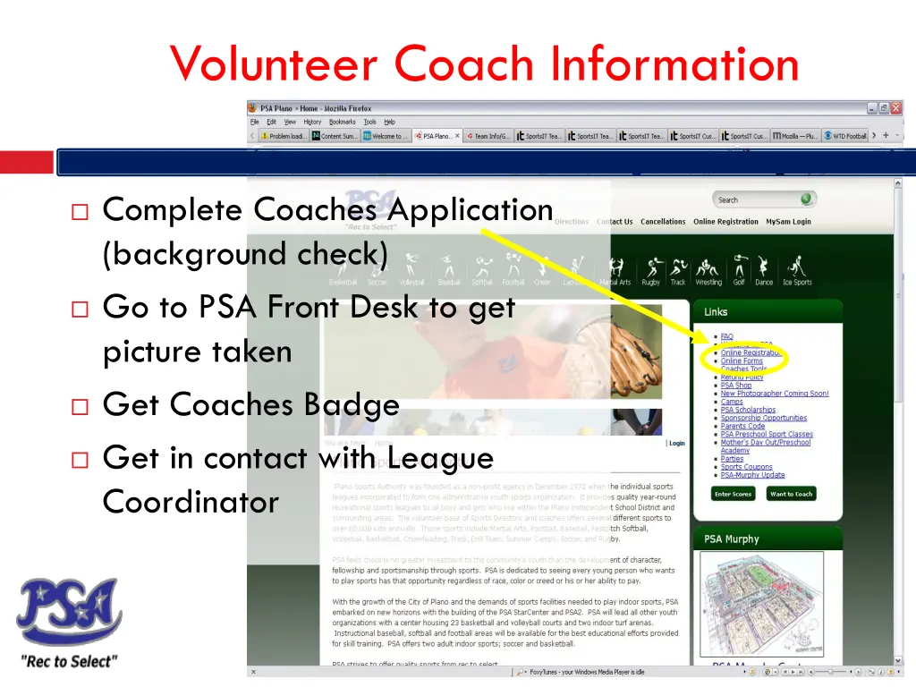 volunteer coach information