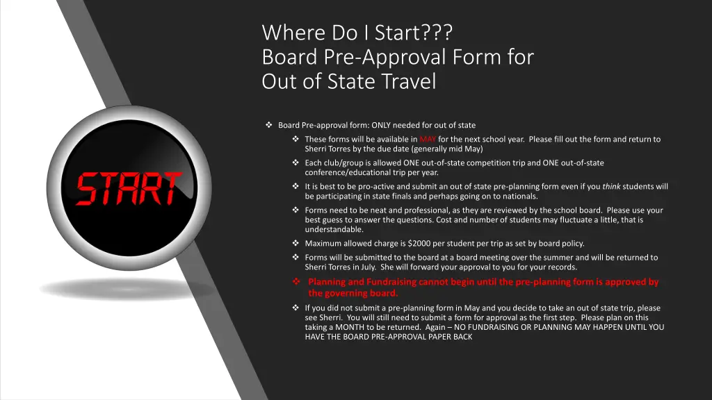 where do i start board pre approval form