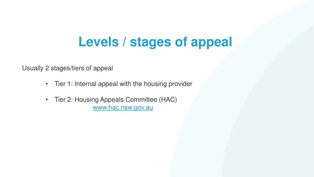 levels stages of appeal