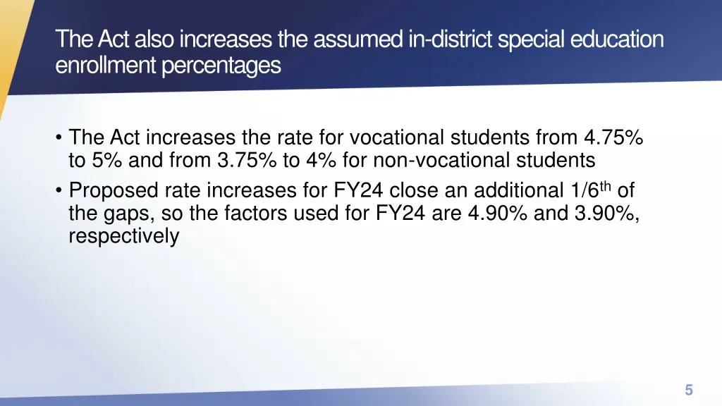 the act also increases the assumed in district