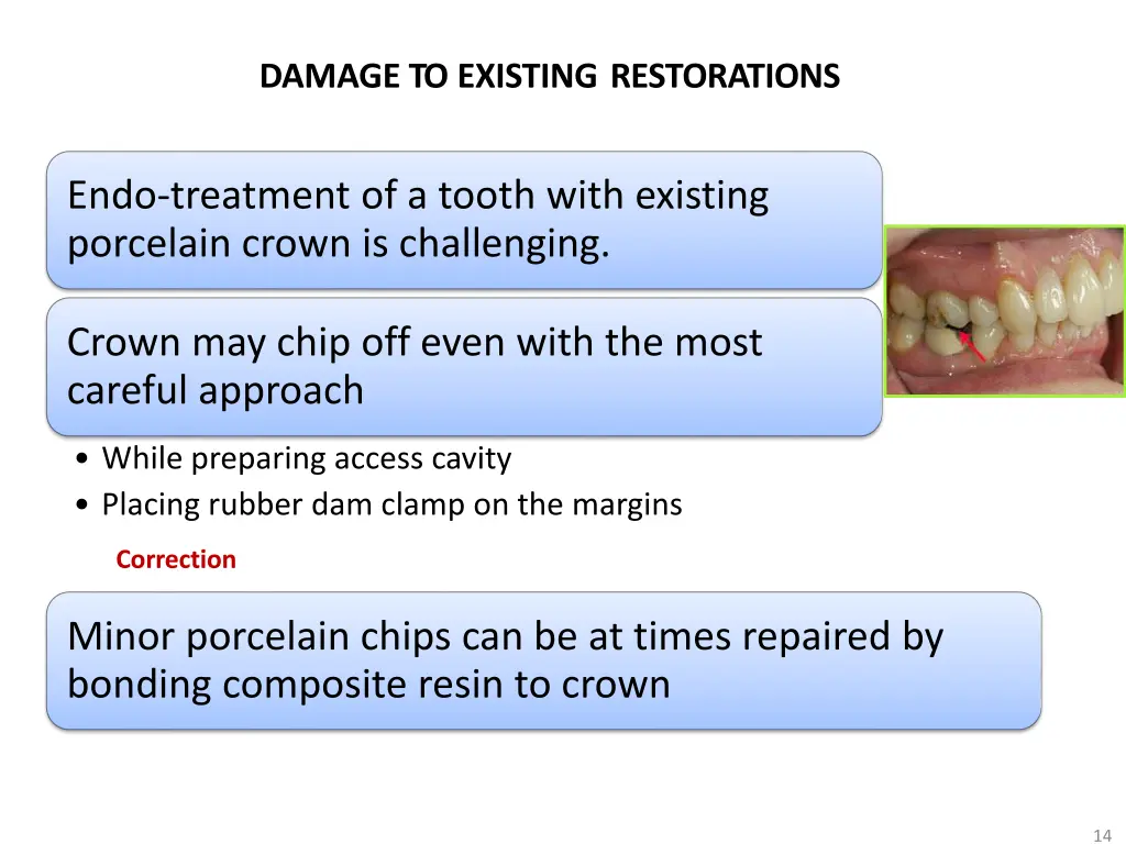 damage to existing restorations