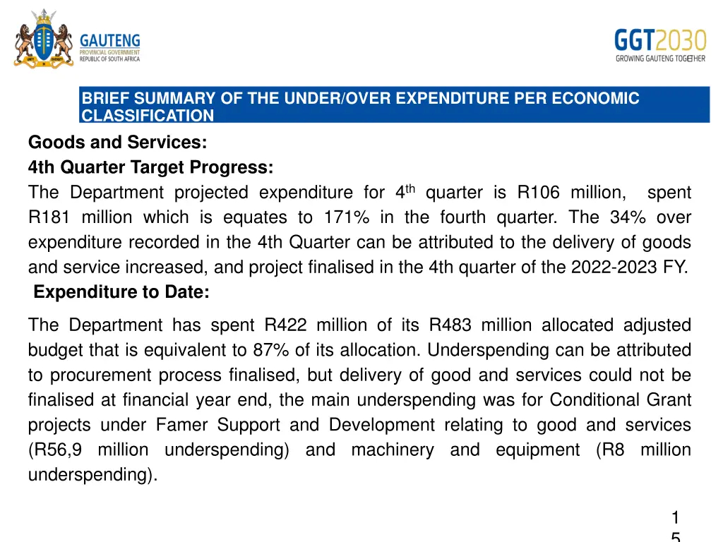 brief summary of the under over expenditure 2