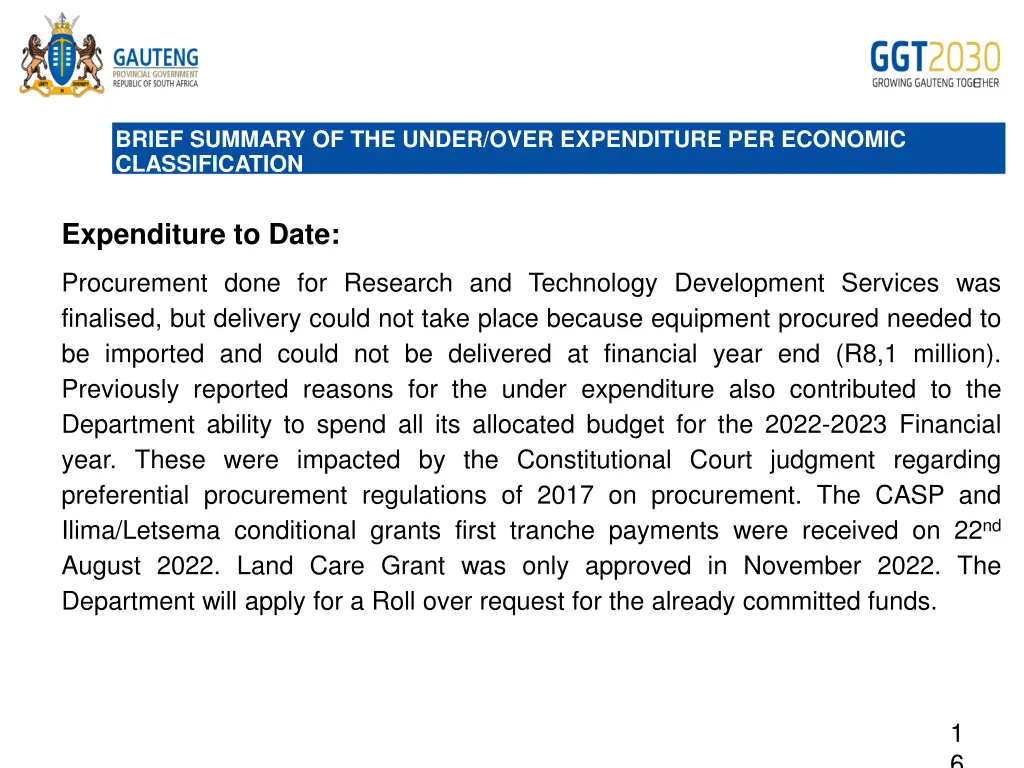 brief summary of the under over expenditure 3