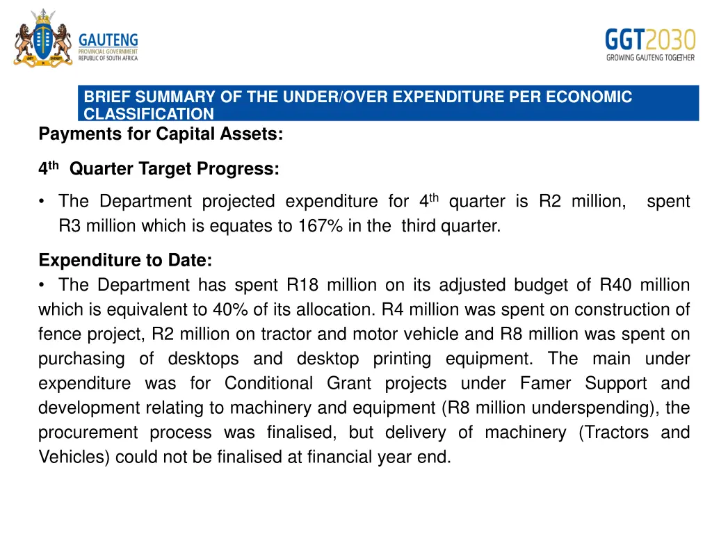 brief summary of the under over expenditure 5