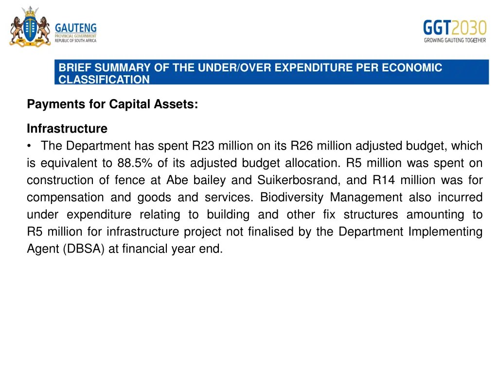 brief summary of the under over expenditure 6