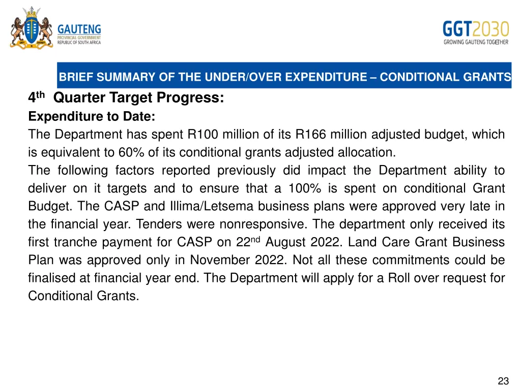 brief summary of the under over expenditure 7