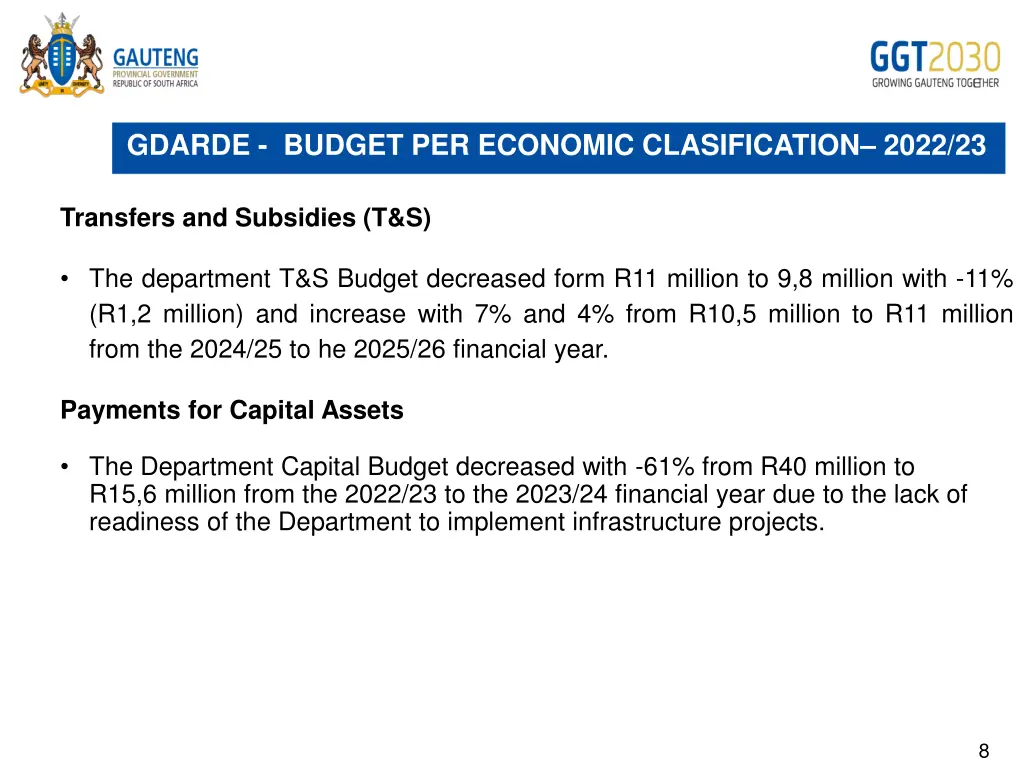 gdarde budget per economic clasification 2022 23