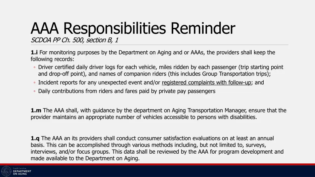 aaa responsibilities reminder scdoa