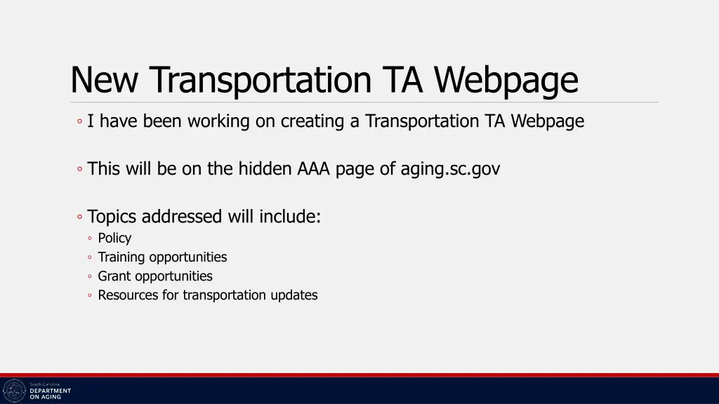 new transportation ta webpage