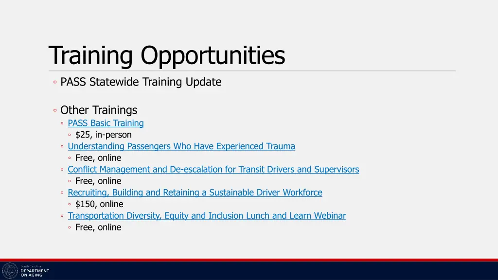 training opportunities pass statewide training