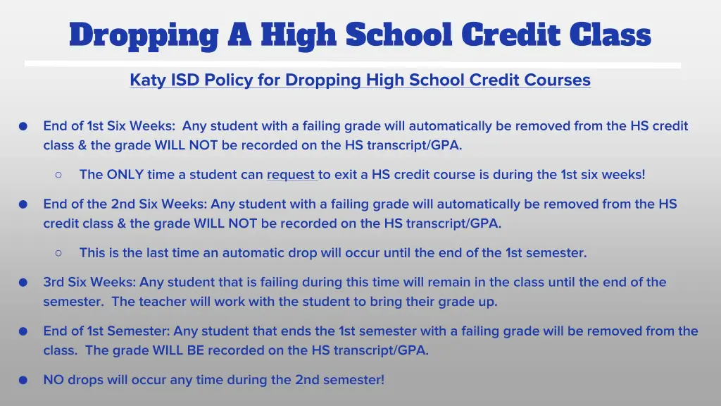 dropping a high school credit class