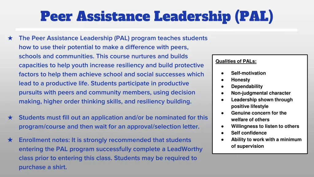 peer assistance leadership pal