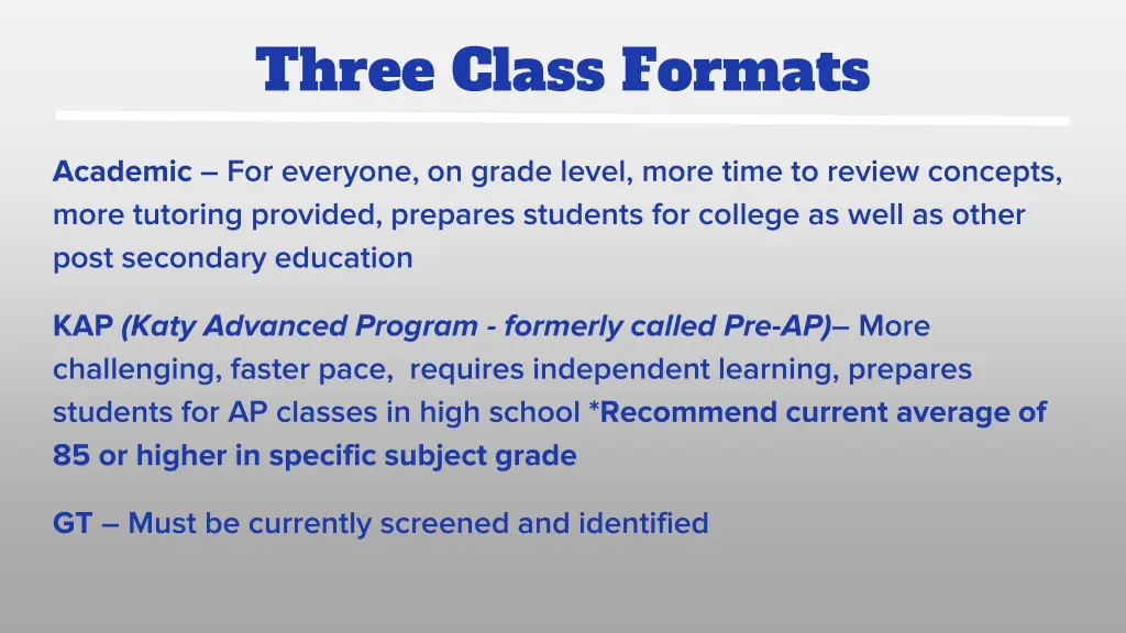 three class formats