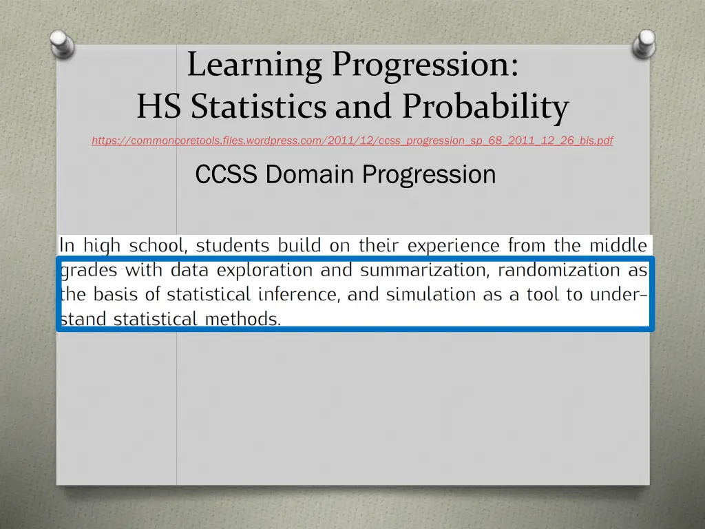 learning progression hs statistics and probability