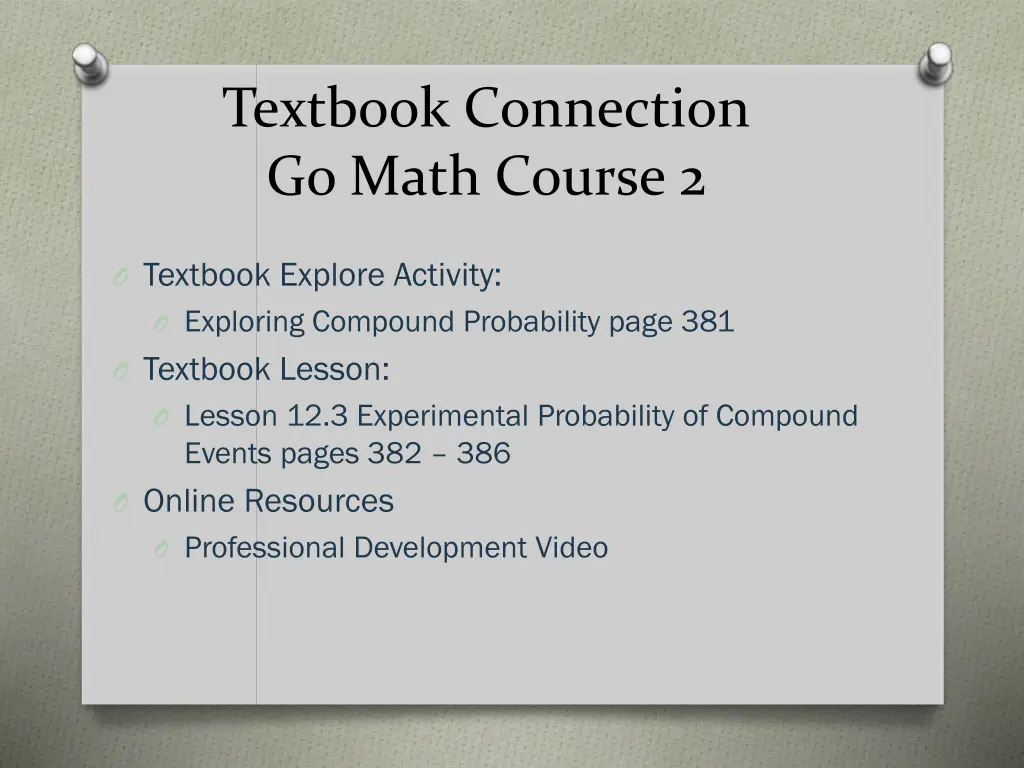 textbook connection go math course 2
