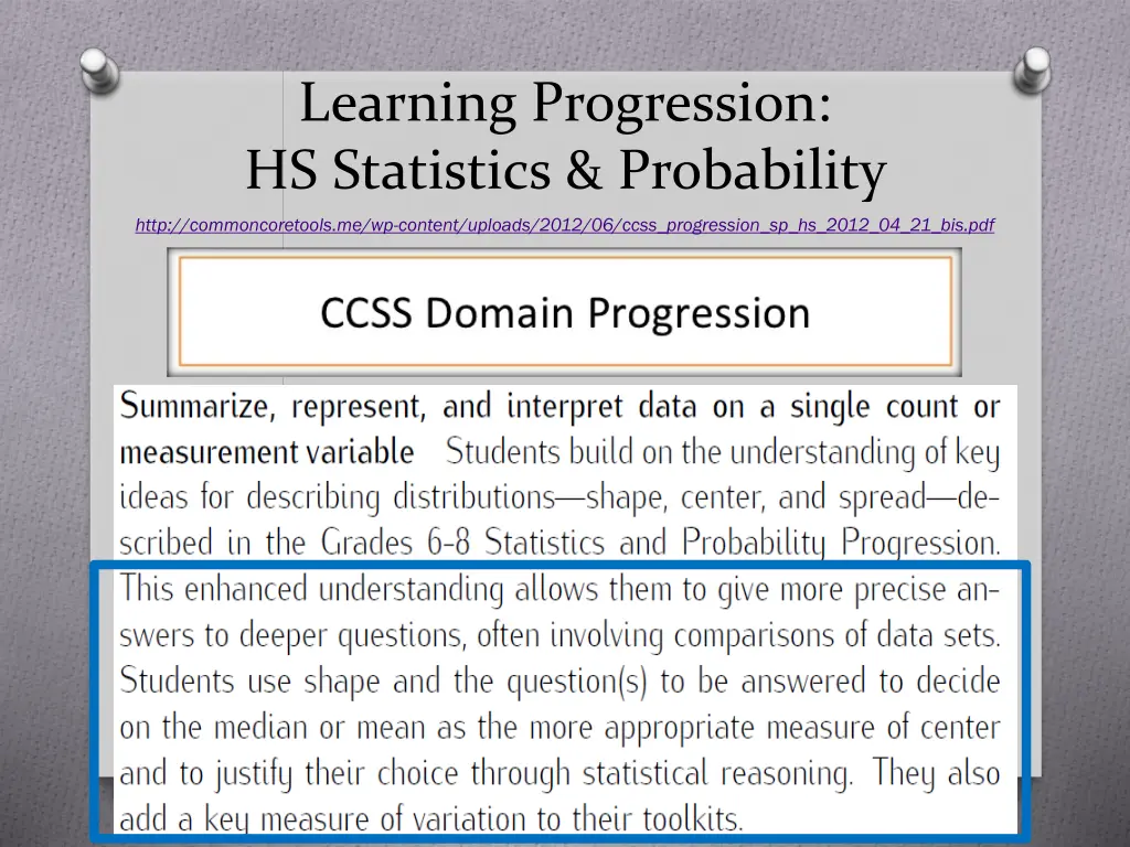 learning progression hs statistics probability