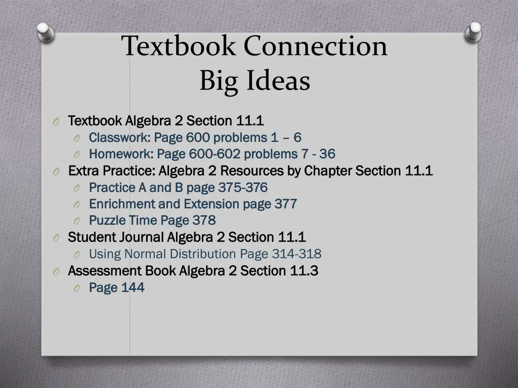 textbook connection big ideas