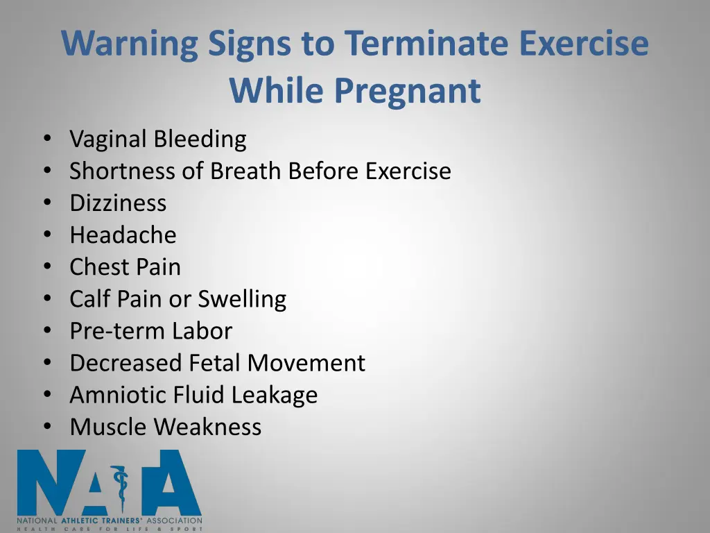 warning signs to terminate exercise while