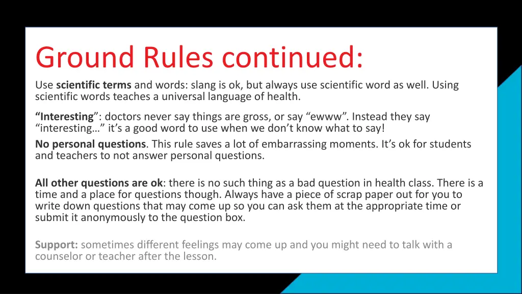 ground rules continued use scientific terms