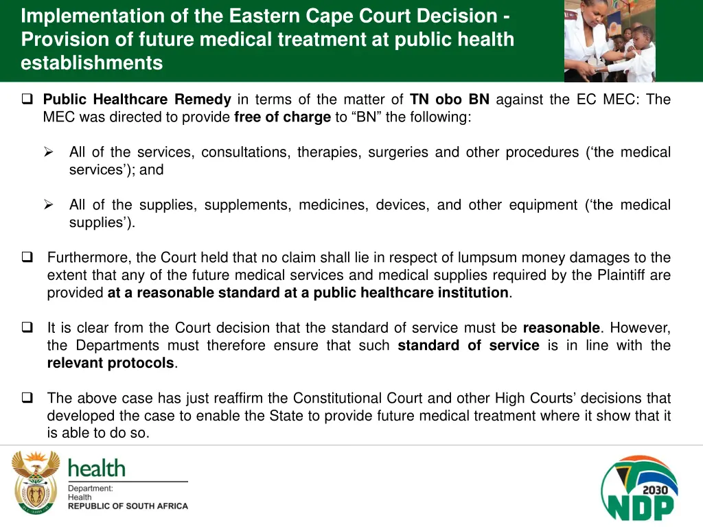 implementation of the eastern cape court decision
