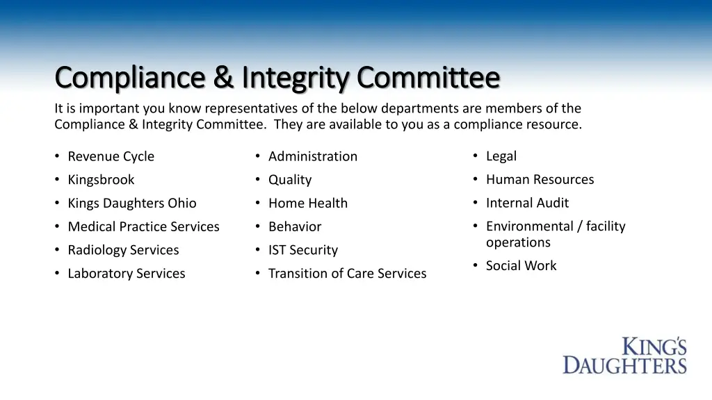 compliance integrity committee compliance
