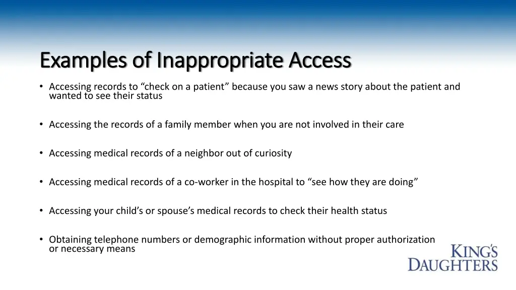 examples of inappropriate access examples